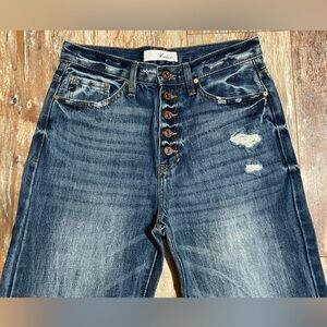 Kancan Women's Distressed Wide Blue Jeans